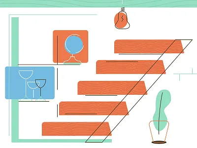 Room bricks globe illustration plant room simple stairs