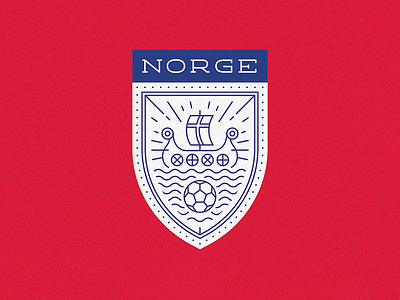 Norge · Norway badge blue flag line norge norway red shield ship typography viking white