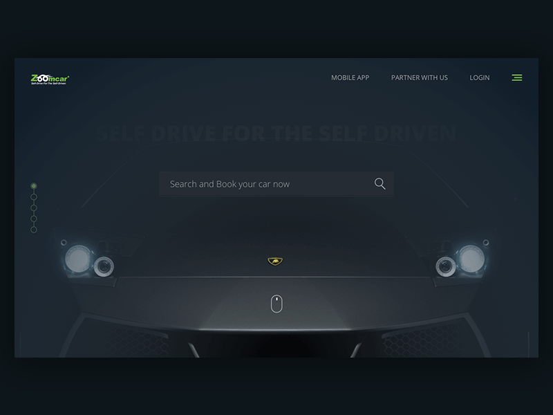 Zc Home Redesign Dribbble animated car creative dark home menu minimal photoshop rental search sketch website