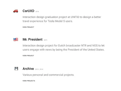 Project list emoji list lists portfolio project projects roboto text typography ui user interface ux