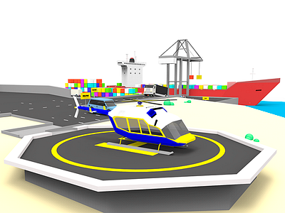 Tetrislandia #2 cubic docks heli lowpoly port shipment tetris tetrislandia wip