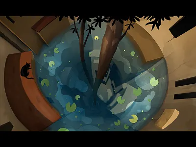 Still Feels Like Morning cat illustration photoshop roofs tree water