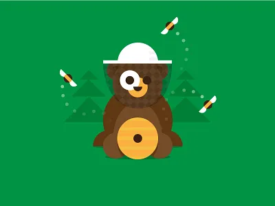 Hunting for Honey animal bear bees geometric honey illustration
