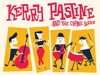 Kerry Pastine and the Crime Scene band character illustration instruments midcentury music retro
