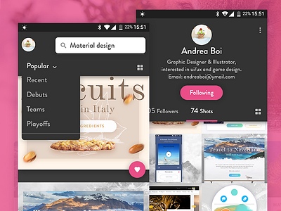 Dribbble App android app concept dribbble gallery material design profile redesign screenshot ui ux