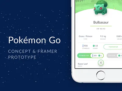 Pokémon Go - Concept & Prototype animation framerjs ios ui light ui pokemon pokemon concept pokemon go pokemon ui ui
