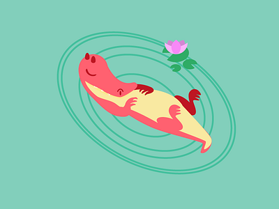 Resting crocodile crocodile illustration minimal water waterlily