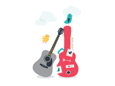 Music Break acoustic guitar birds clouds illustration illustrator music vector