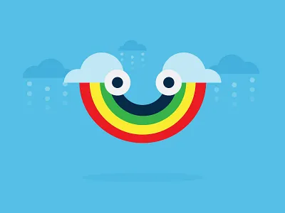 Turn That Frown Upside Down clouds geometric illustration rain rainbow smile