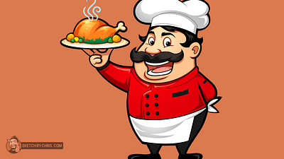 Gourmet Chef cartoon character design chef gourmet illustration logo roast chicken