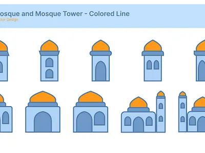 Mosque and Mosque Tower - Icons aqsa blue orange design graphic design icon illustration logo mosque sticker tower vector