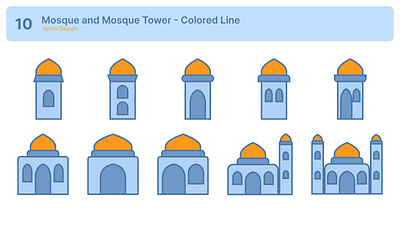 Mosque and Mosque Tower - Icons aqsa blue orange design graphic design icon illustration logo mosque sticker tower vector