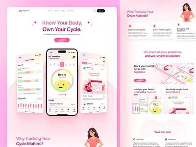 Sagitarius - Ovulation Period Website apps store calendar empowering family fertility health landingpage lifestyle ovulation pink pink website planning pregnancy product marketing tracker uiux website web website website woman women