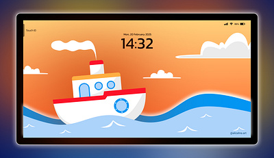 Ship - Sea Project background blue cartoon design element graphic design illustration ipad kids mock up moving orange sea ship sunset travel ui vector vehicle wallpaper