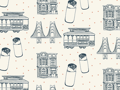 SF Pattern bridge burrito cable car golden gate illustration illustrator pattern repeating san francisco sf victorian