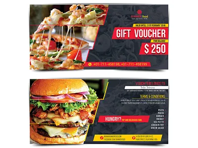 Restaurant Gift Voucher Template 300 dpi burger discount food multi color offer print ready restaurant template valid voucher yellow