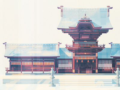 Temple digital geometric illustration james gilleard japan vector vintage