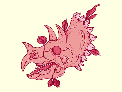 Dino Skull dinosaur leaves neo pink shades skull traditional triceratops