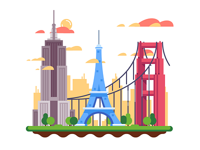 Landmarks eiffel empire state building flat golden bridge illustration kit8 landmarks park vector