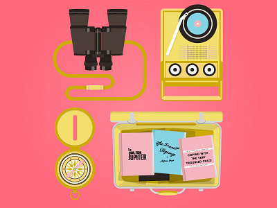 Moonrise Kingdom binoculars book compass direction illustration lp moonrise kingdom music player suitcase vinyl wes anderson