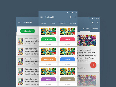 Tutorials Android App UI android app cards dark material design ui