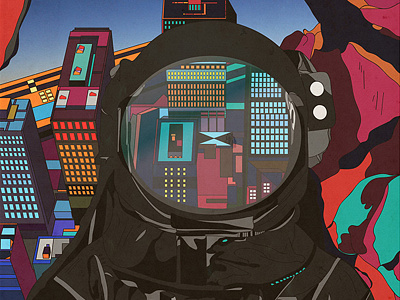 Astronaut Dreams astronaut black buildings dreams geometry