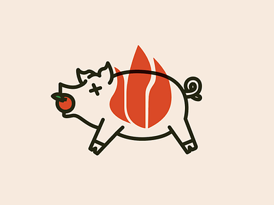 BBQ ILLO fire illustration line art pig pink
