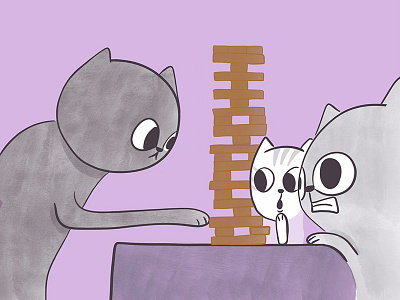 Playing Jenga 100catsdoingthings cat cat drawing cat illustration jenga kitty kitty illustration