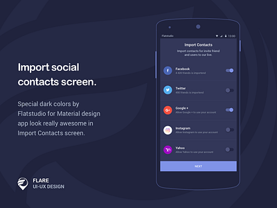 Import contacts screen android contacts dark material facebook flat import material social ui ux