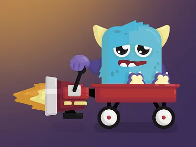 Rocket Wagon Monster blue cute fire gradient monster rocket sad teeth wagon
