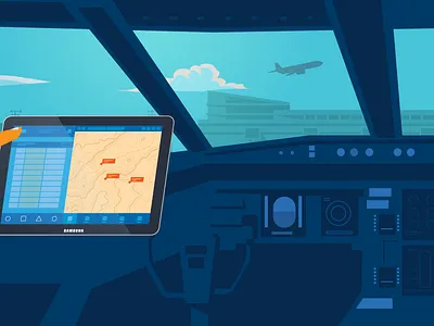 cockpit flat illustration pilot samsung vector