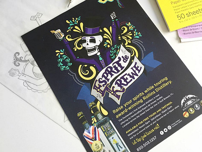 Esprit de Krewe - Mr. Augustine alcohol distillery draw illustration lettering mardi gras script skeleton typography