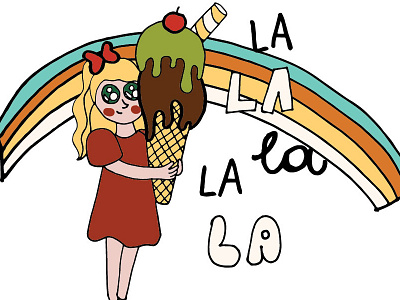 Cafe Illustration cute delicious doodle drawing food girl ice cream illustration kawaii pretty rainbow typography