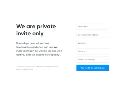 Waiting List Form bem bold code development form input panel shadow subtle typography waiting list