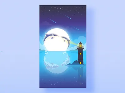 The lighthouse and dolphins illustration