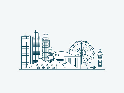 downtown atlanta bike building city coke downtown ferris wheel illustration line skyline skyscraper tree