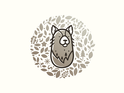 Mother Wolf animal doodle illustration leaf line mother pinetree sleep star vector wolf