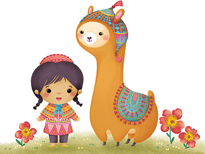 Llama andes children illustrations chile girl kids book llama mats vicunas