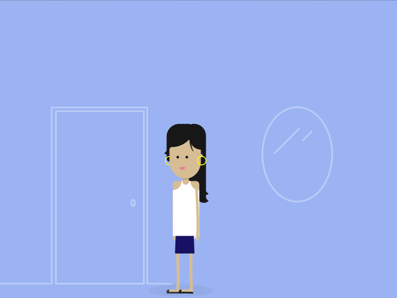 Neha sending a dot animation character door dot gift knocking mirror notification phone present purple zoom in