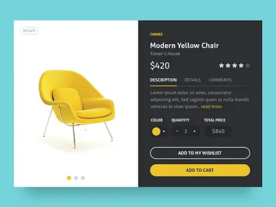 Product Card add buy card cart e commerce ecommerce modal product retro yellow