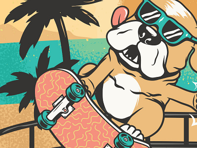 Bulldog Sk8er animal beach bulldog rad skate skateboad stippling vector