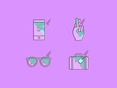 How-it-Works Icons bright fingers crossed icons line icons mobile phone suitcase sunglasses