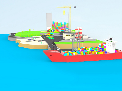 #6 3d cars cubic docks lowpoly port ship sky tetris tetrislandia wip