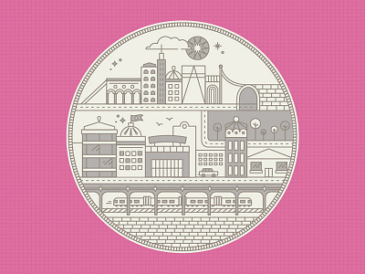 3. The City brick buildings car city cloud park subway sun train