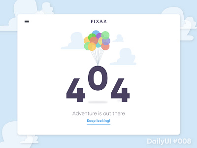 Daily UI challenge #008 — 404 Page 404 app dailyui flat icons illustration mobile pixar typography ui ux web