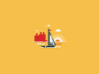 Sailing boat outline illustration boat flat illustration landscape mountains outline sail sailboat sailing boat sea wave yacht