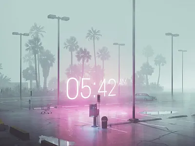 The Time 80s cgi fog glow miami mist neon palms reflection retrowave sfm vaporwave