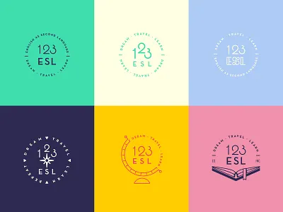 English Second Language branding compass dream english second language esl identity learn logo startup travel