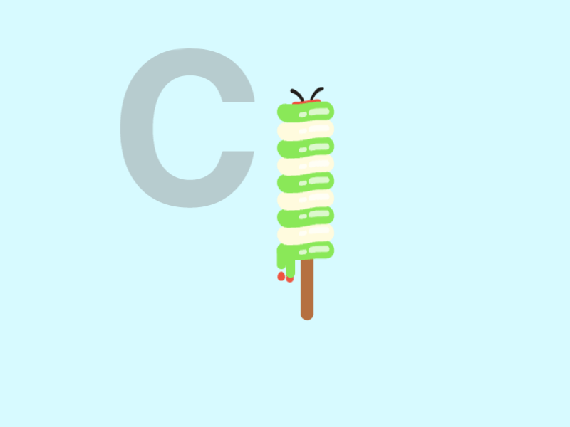 C for Caterpillar alphabet c caterpillar children illustration motiongraphics popsicle wiggle