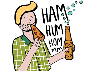 Cafe Illustration beer cartoon doodle drawing food funny handsome illustration man pizza restaurant typography